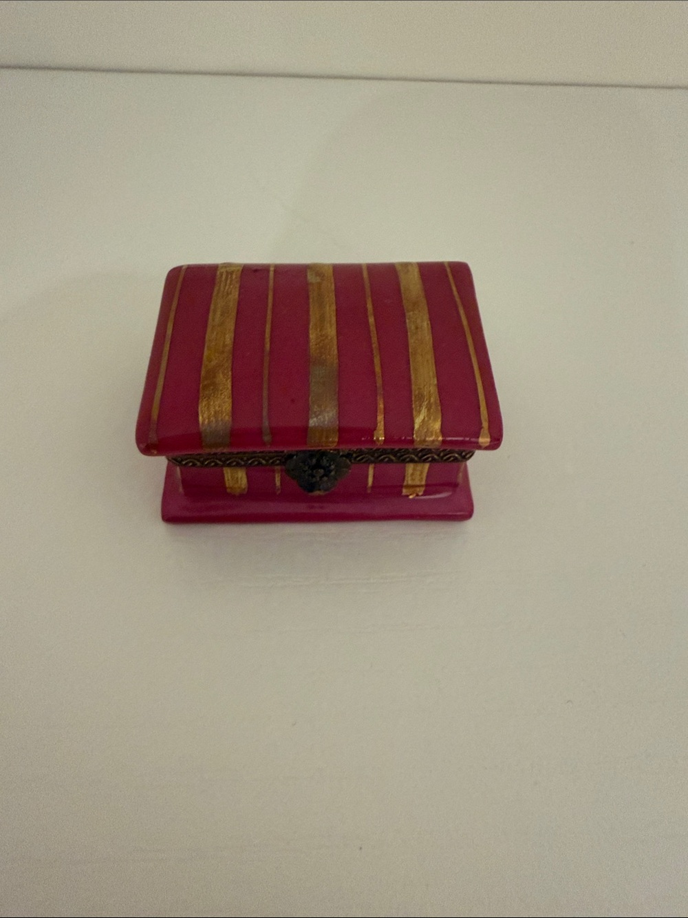 Limoges Pink and Gold Striped Trinket Box